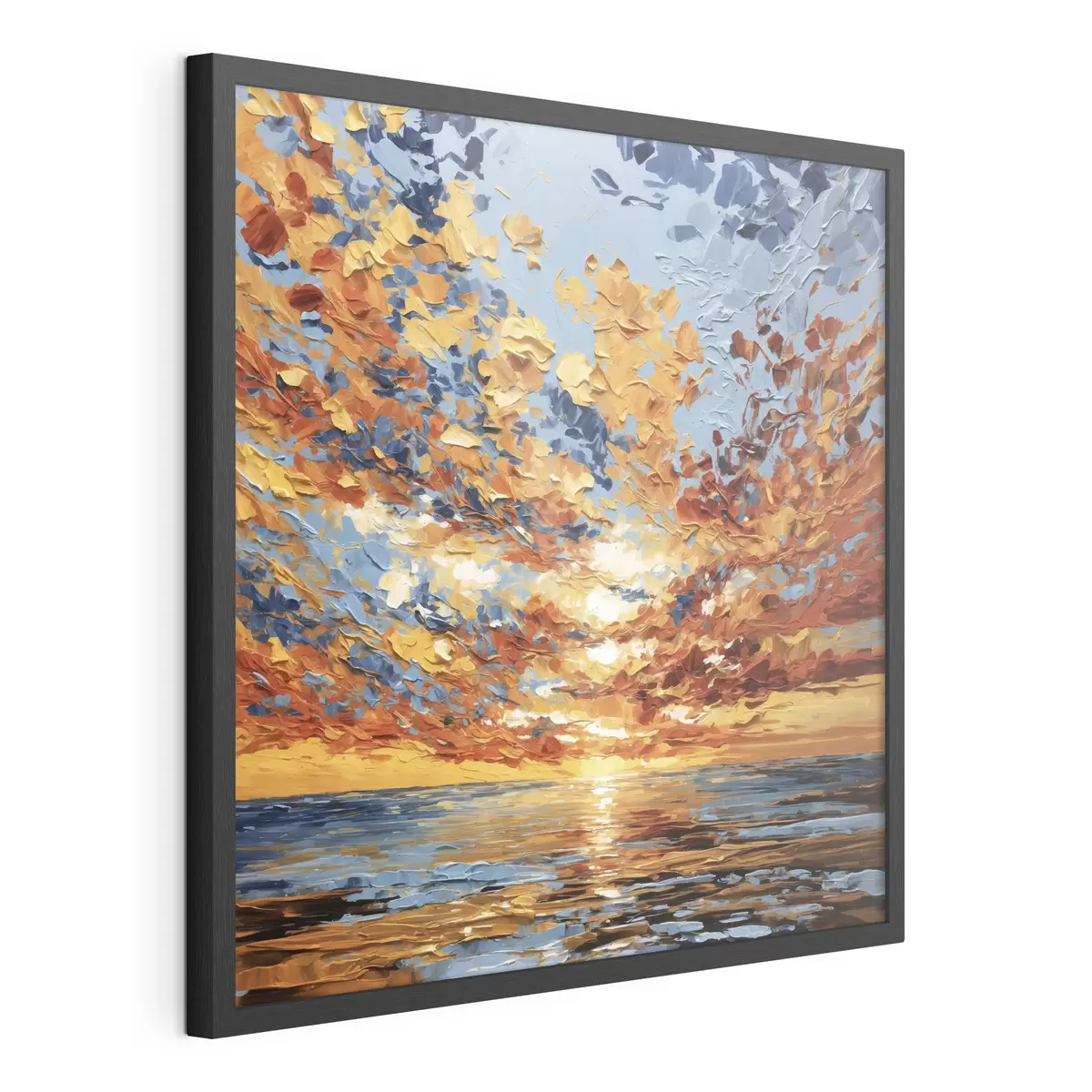 Poster Dramatischer Sonnenuntergang über dem Meer im Impasto-Stil f48810