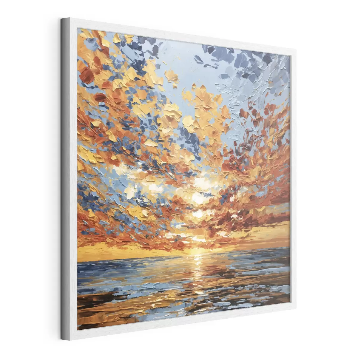 Poster Dramatischer Sonnenuntergang über dem Meer im Impasto-Stil f48810
