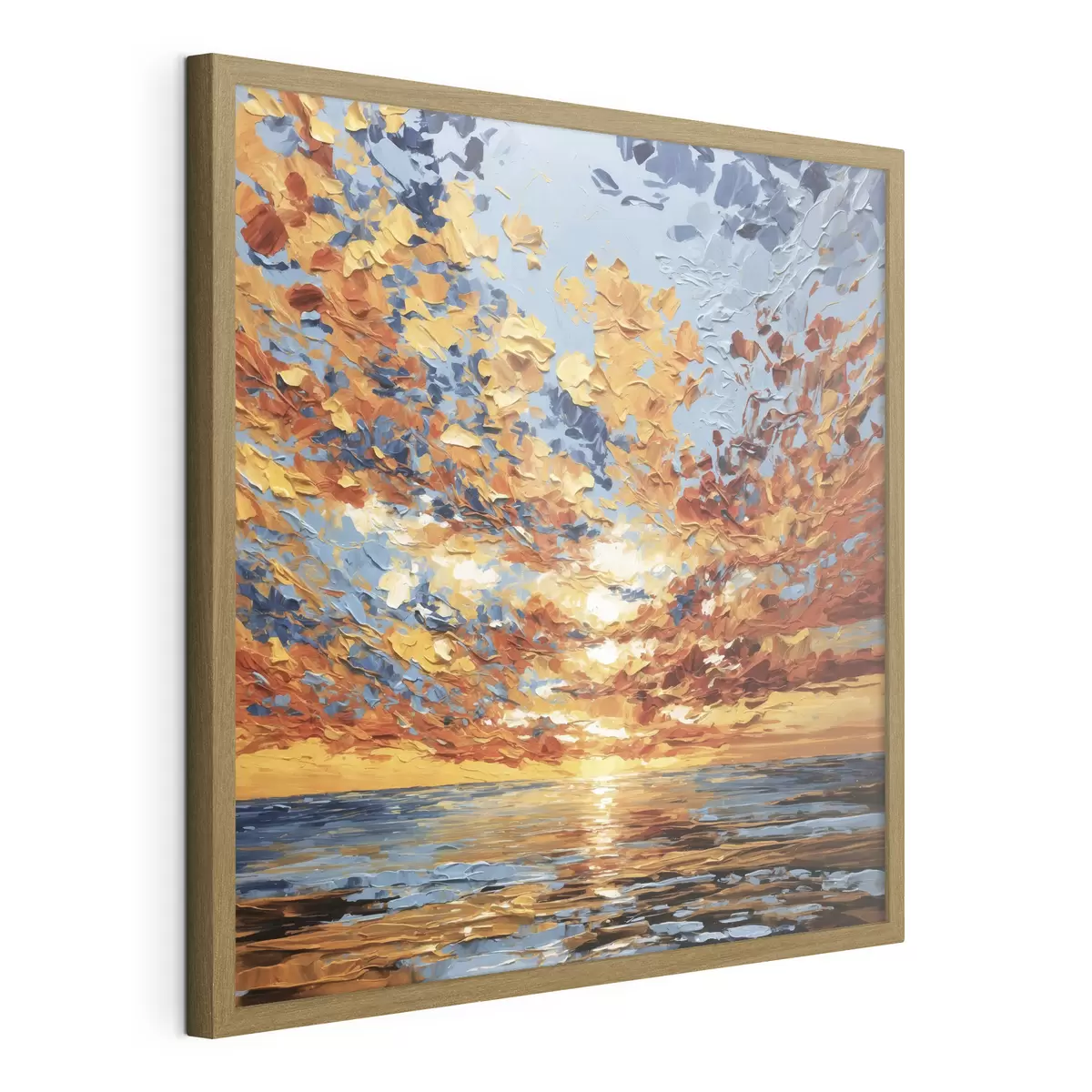 Poster Dramatischer Sonnenuntergang über dem Meer im Impasto-Stil f48810