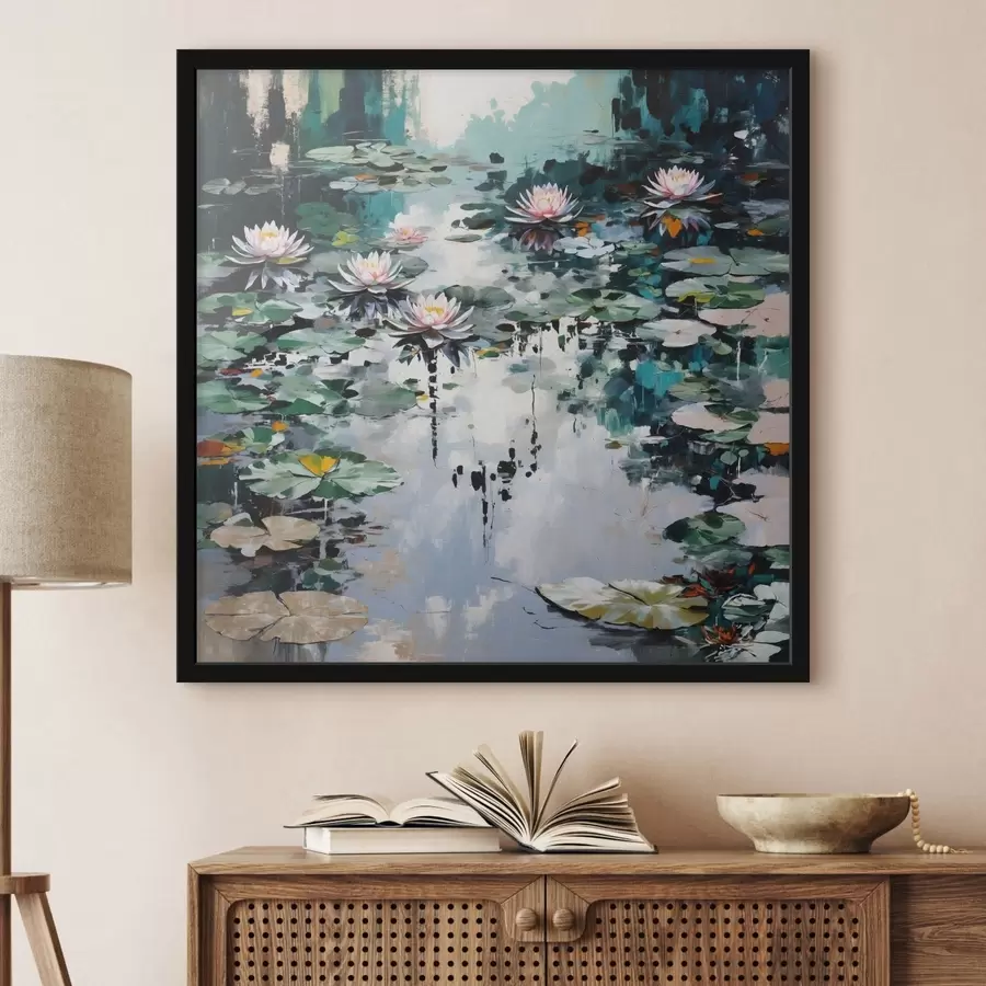 Fototapete Impressionismus: Seerosenteich in dunklen Farbtönen f48814