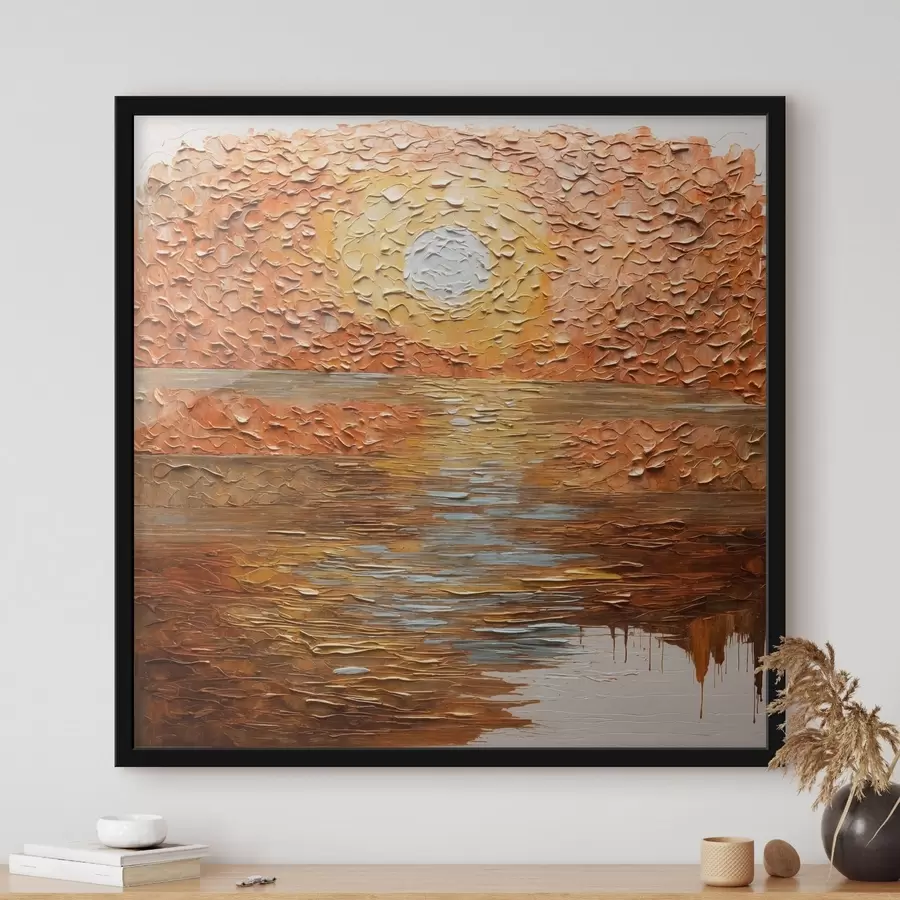 Fototapete Abstrakter Sonnenuntergang über dem Wasser im Impasto-Stil f48815