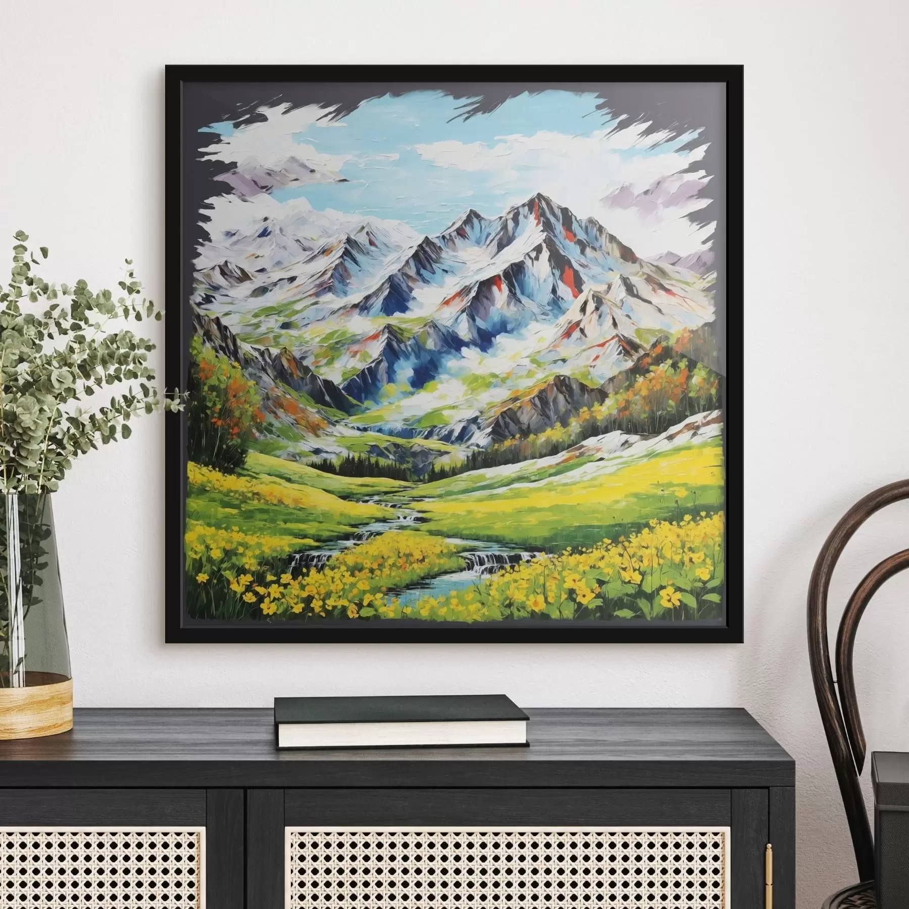 Fototapete Modernistische Berglandschaft mit kühnen Pinselstrichen f48817