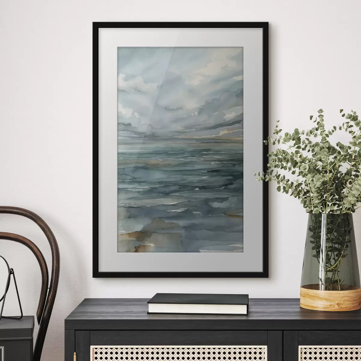 Poster Aquarell: ruhige See unter bewölktem Himmel f48824
