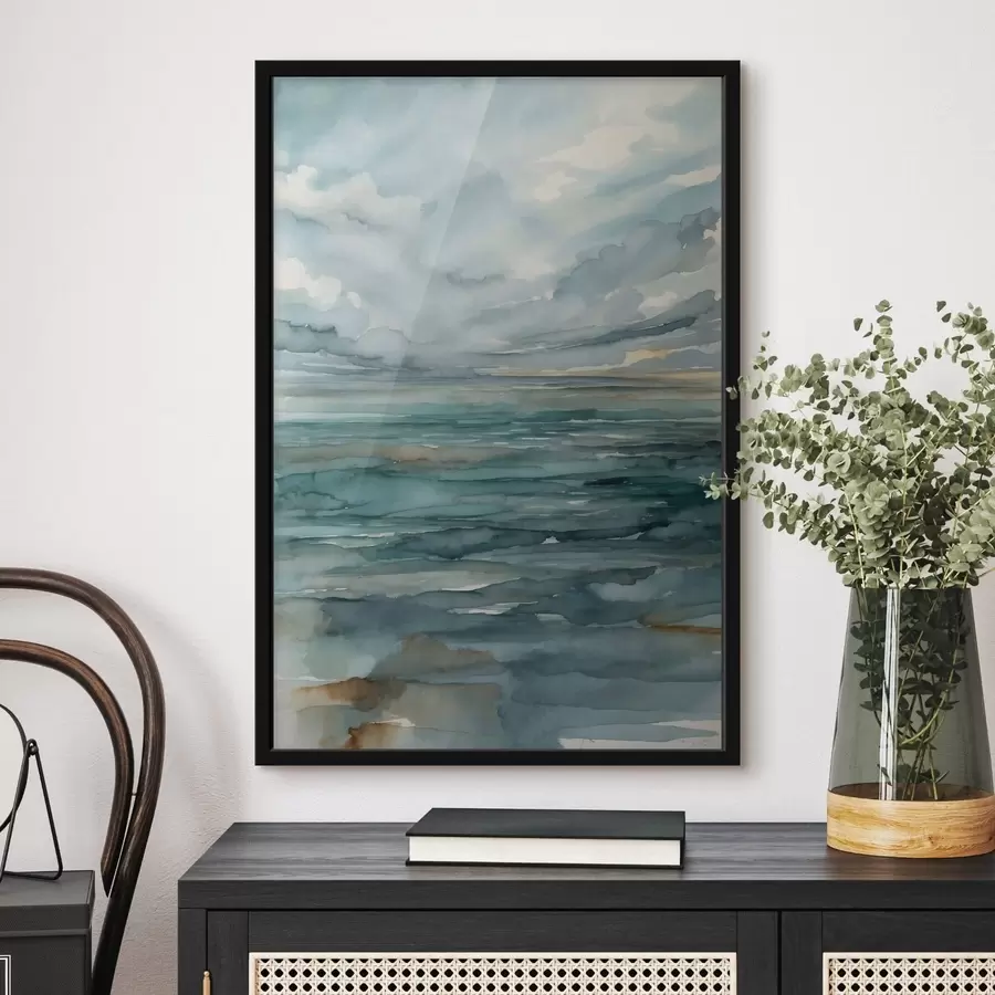 Fototapete Aquarell: ruhige See unter bewölktem Himmel f48824