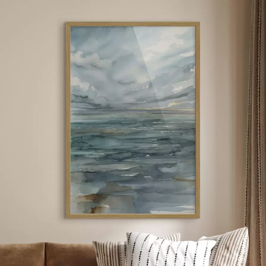 Fototapete Aquarell: ruhige See unter bewölktem Himmel f48824
