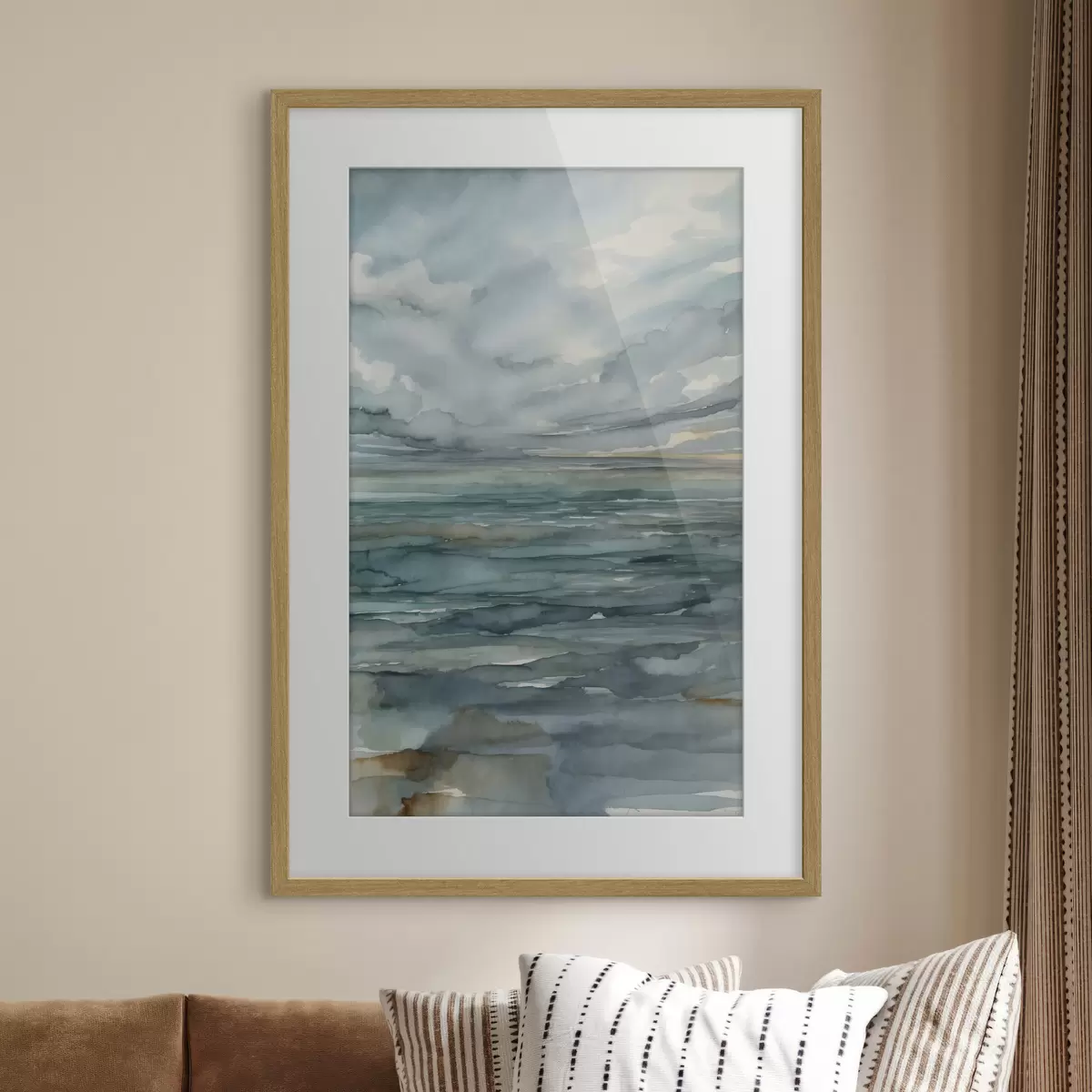 Poster Aquarell: ruhige See unter bewölktem Himmel f48824