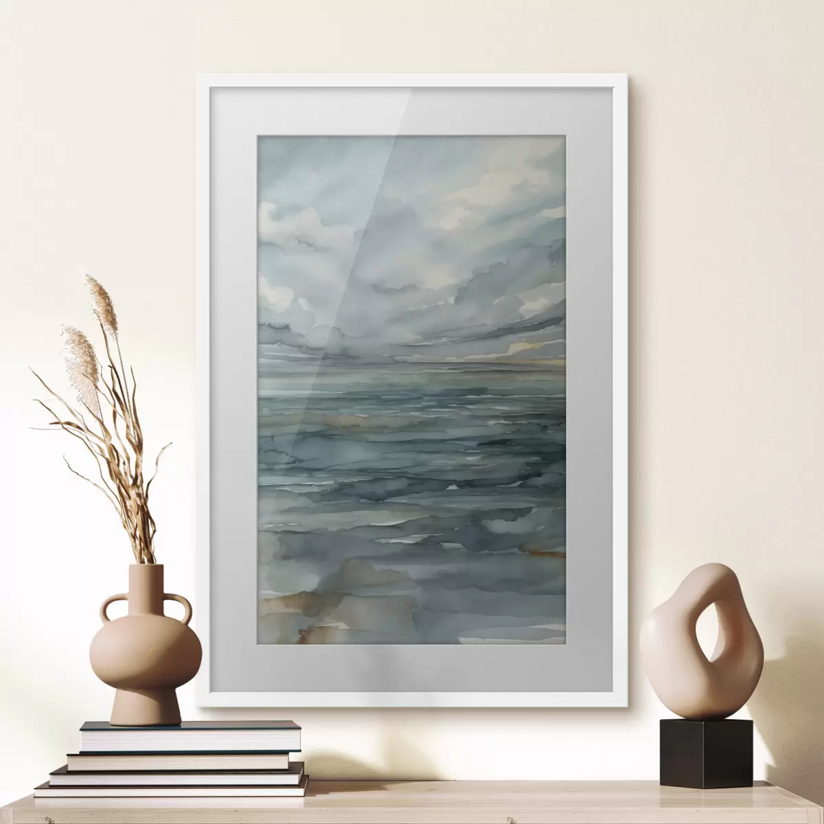 Poster Aquarell: ruhige See unter bewölktem Himmel f48824