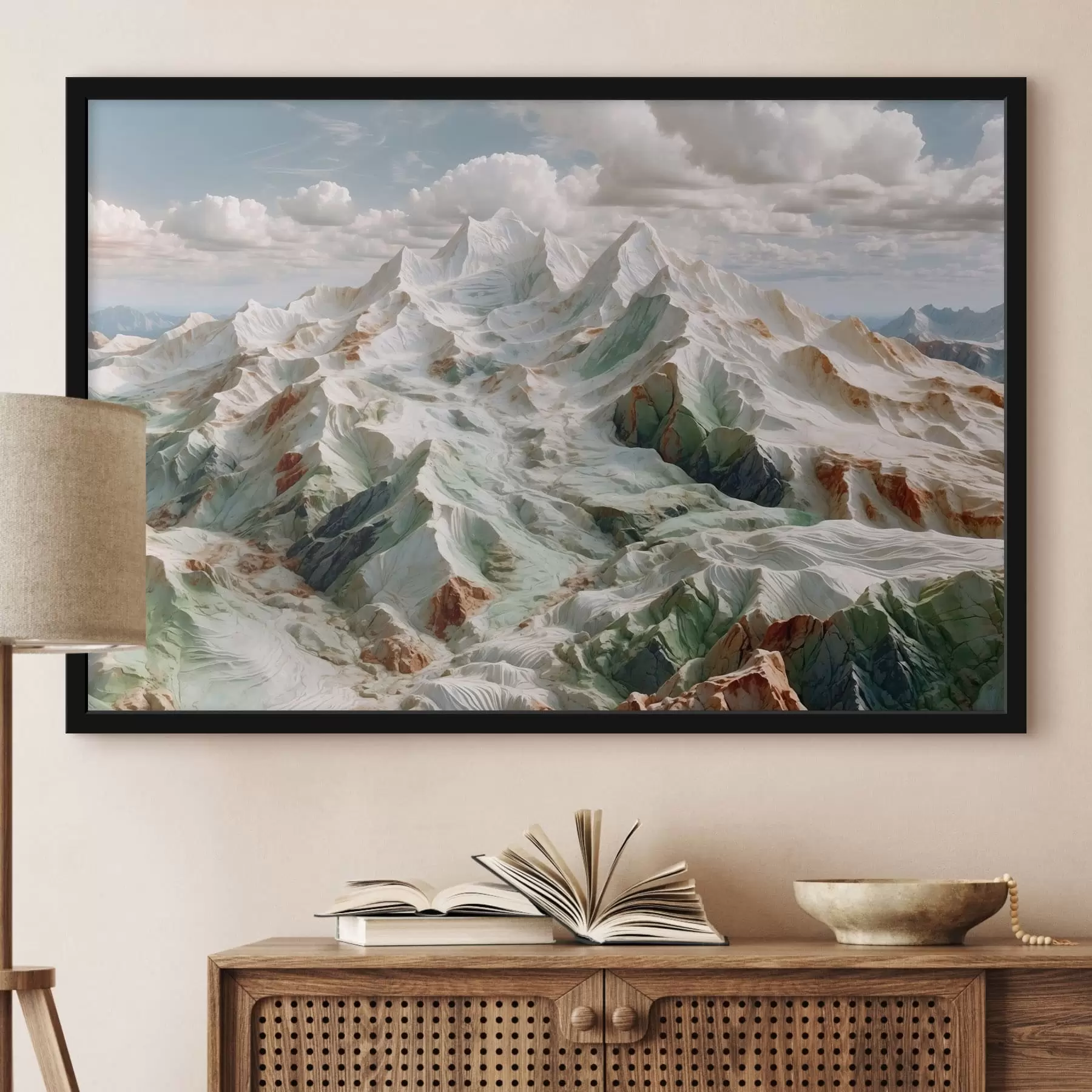 Fototapete Berglandschaft mit weichen Formen und Wolken f48833