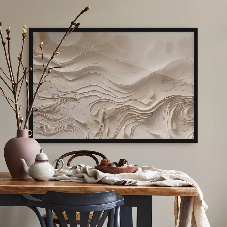 Fototapete Minimalistische, abstrakte, wellenförmige Schichten in Beigetönen f48834