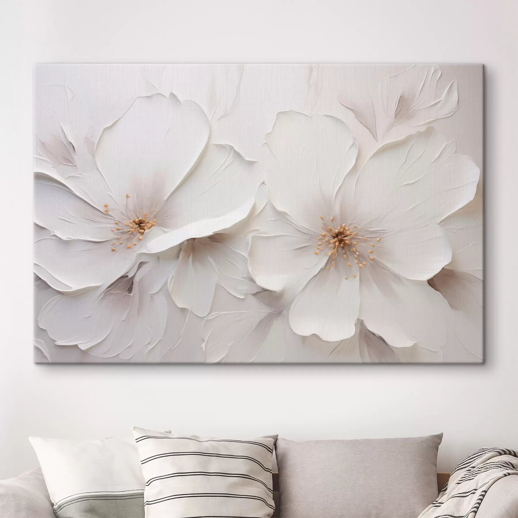 Fototapete Minimalistische, geprägte weiße Blumen mit sanften Schatten s48796