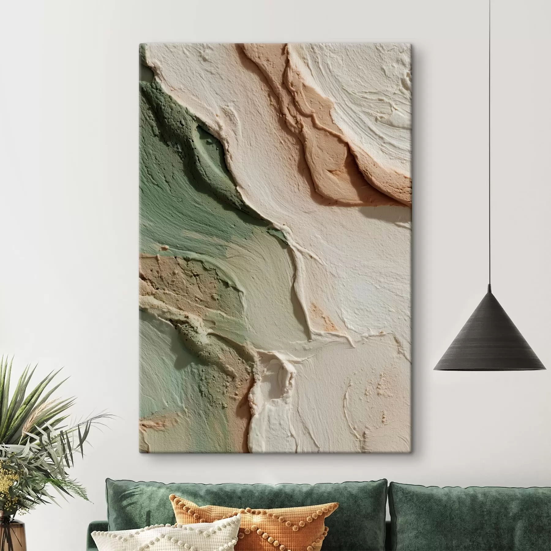 Fototapete Abstrakte Textur im Impasto-Stil in Beige- und Grüntönen s48799