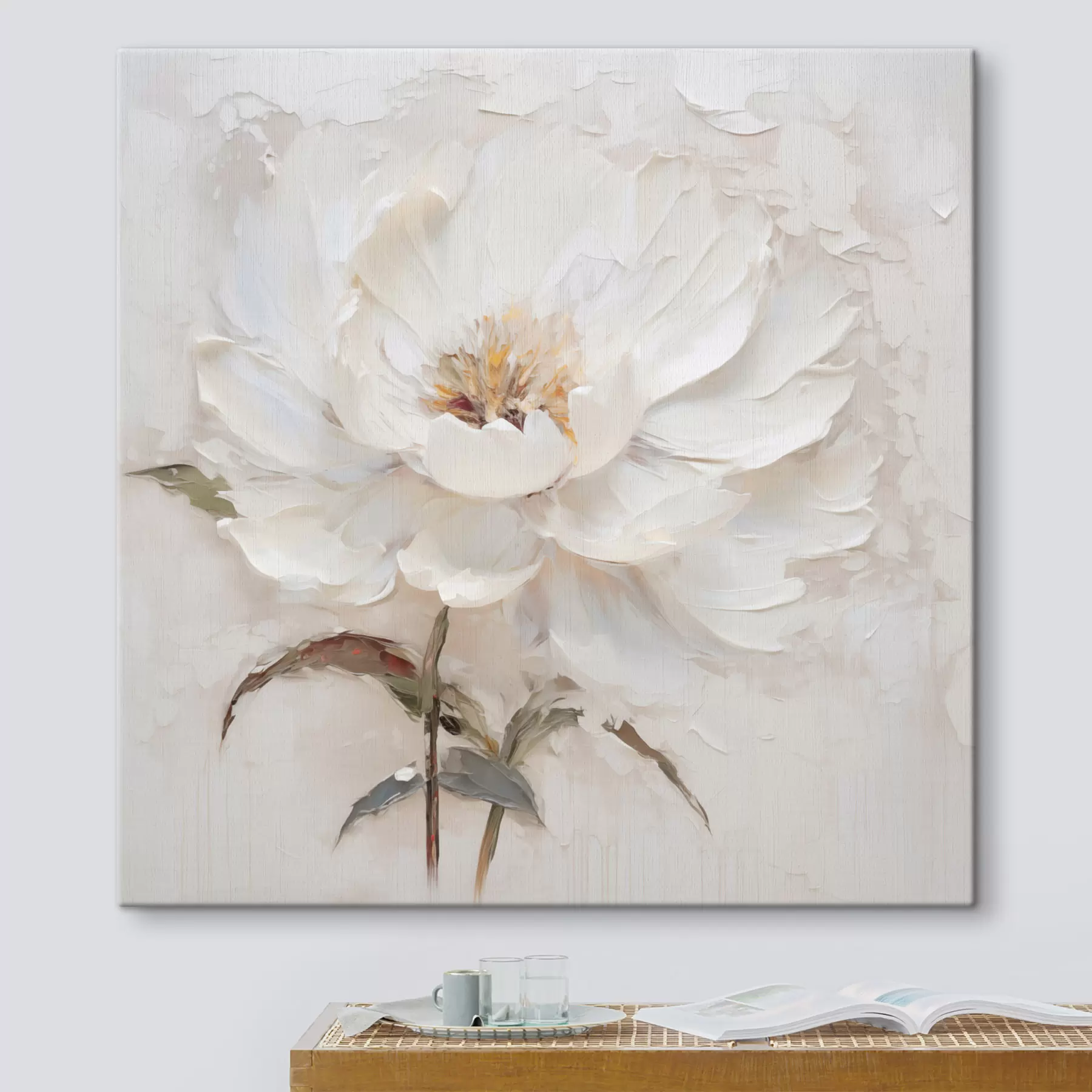 Fototapete Weiße Blume im Impasto-Stil mit sanften Pinselstrichen s48801