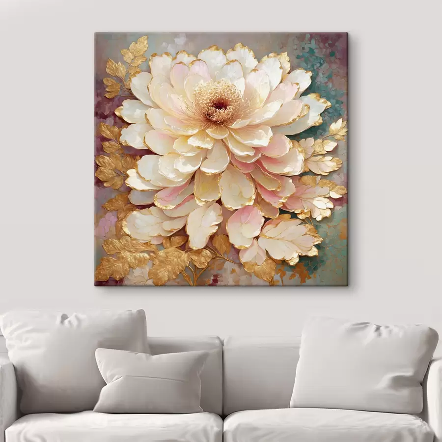 Fototapete Blume im Chinoiserie-Stil mit kunstvollen Blättern und Details s48804