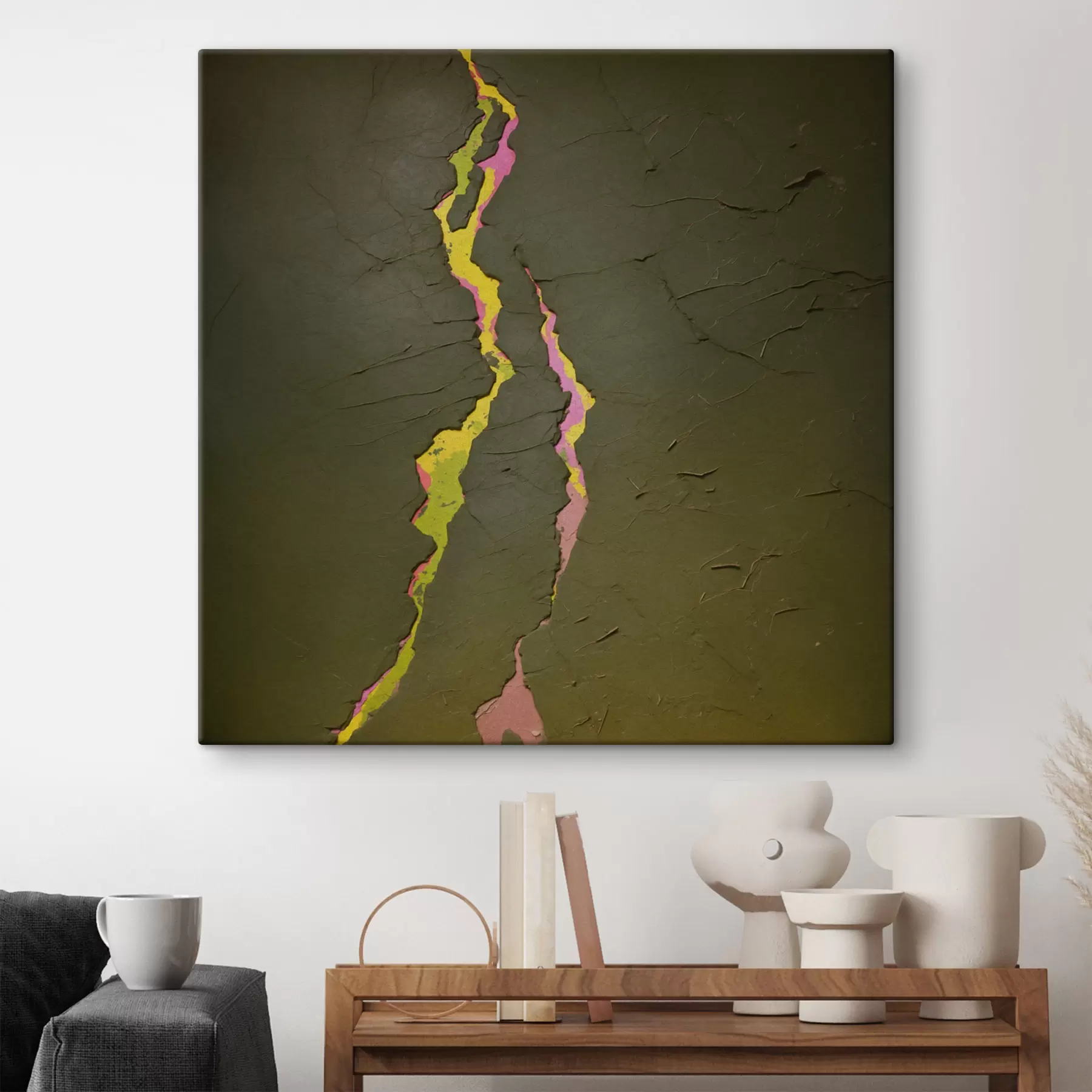 Fototapete Abstrakter Riss mit lebhaften Schichten unter einer dunklen Oberfläche s48805