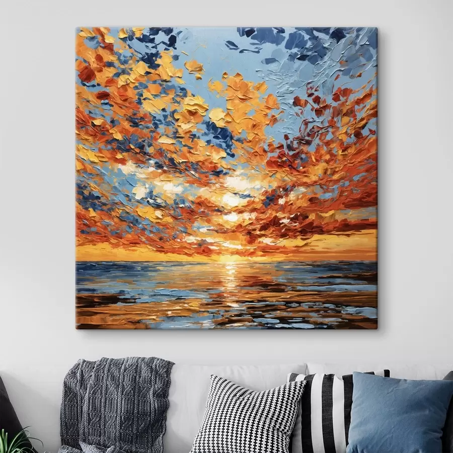 Fototapete Dramatischer Sonnenuntergang über dem Meer im Impasto-Stil s48810