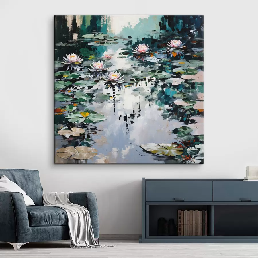 Fototapete Impressionismus: Seerosenteich in dunklen Farbtönen s48814