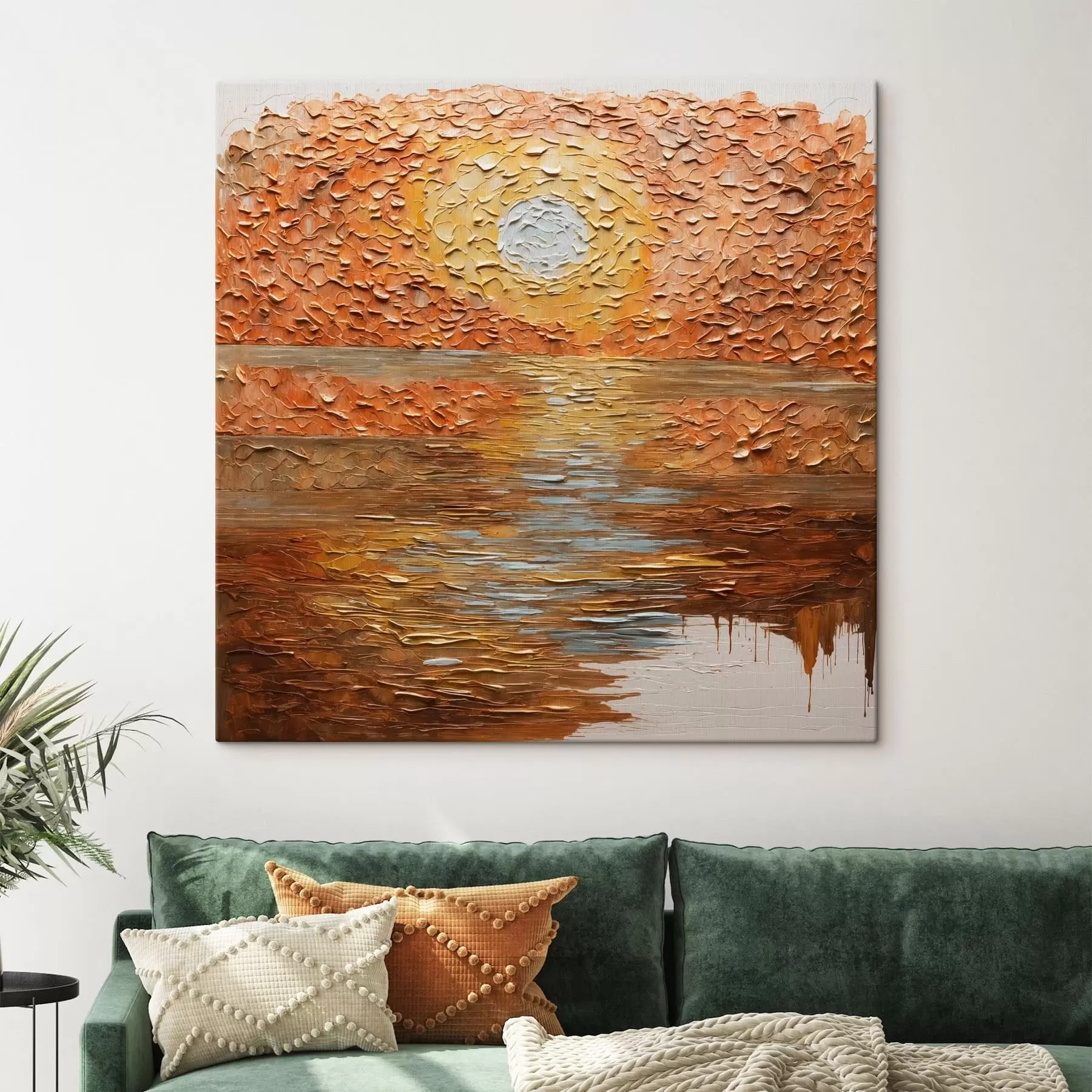 Fototapete Abstrakter Sonnenuntergang über dem Wasser im Impasto-Stil s48815