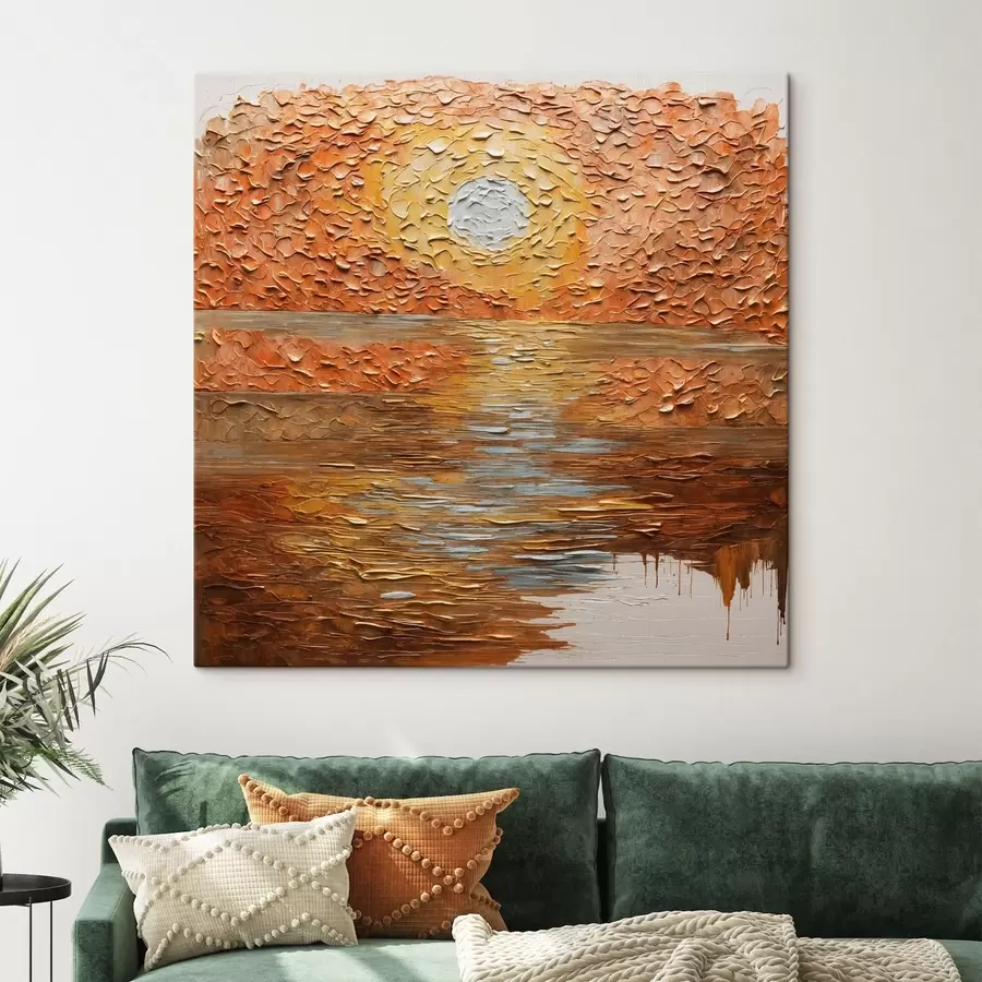 Fototapete Abstrakter Sonnenuntergang über dem Wasser im Impasto-Stil s48815