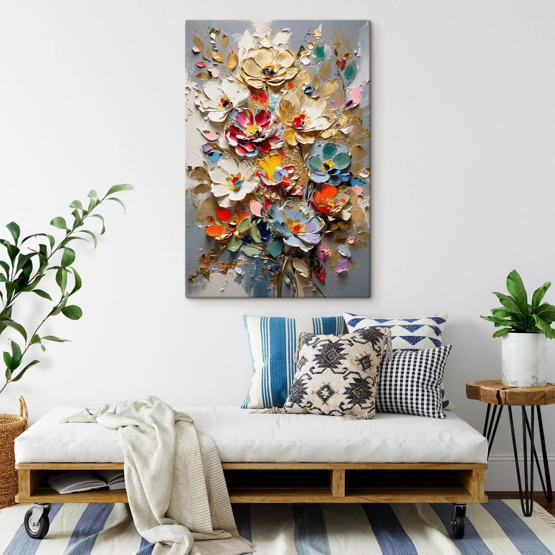 Fototapete Blumenarrangement im Impasto-Stil mit strukturierten Blütenblättern s48832