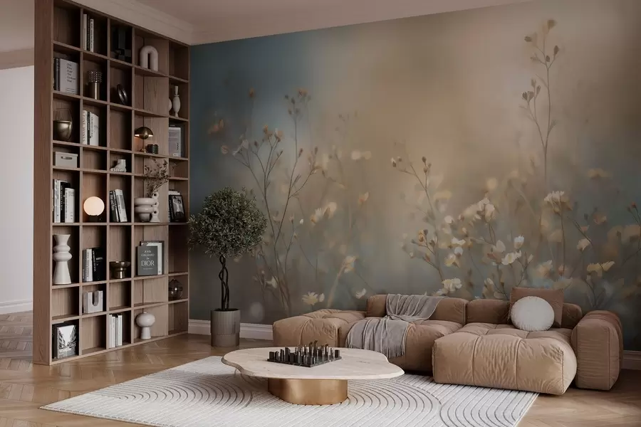 Fototapete Wiesengräser mit kleinen Blüten vor einer geringen Schärfentiefe w05386