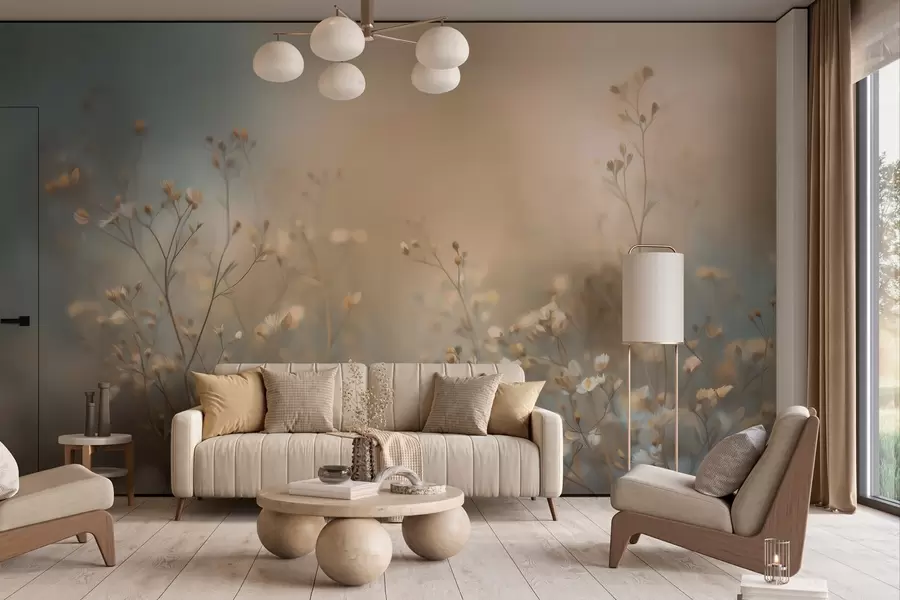 Fototapete Wiesengräser mit kleinen Blüten vor einer geringen Schärfentiefe w05386