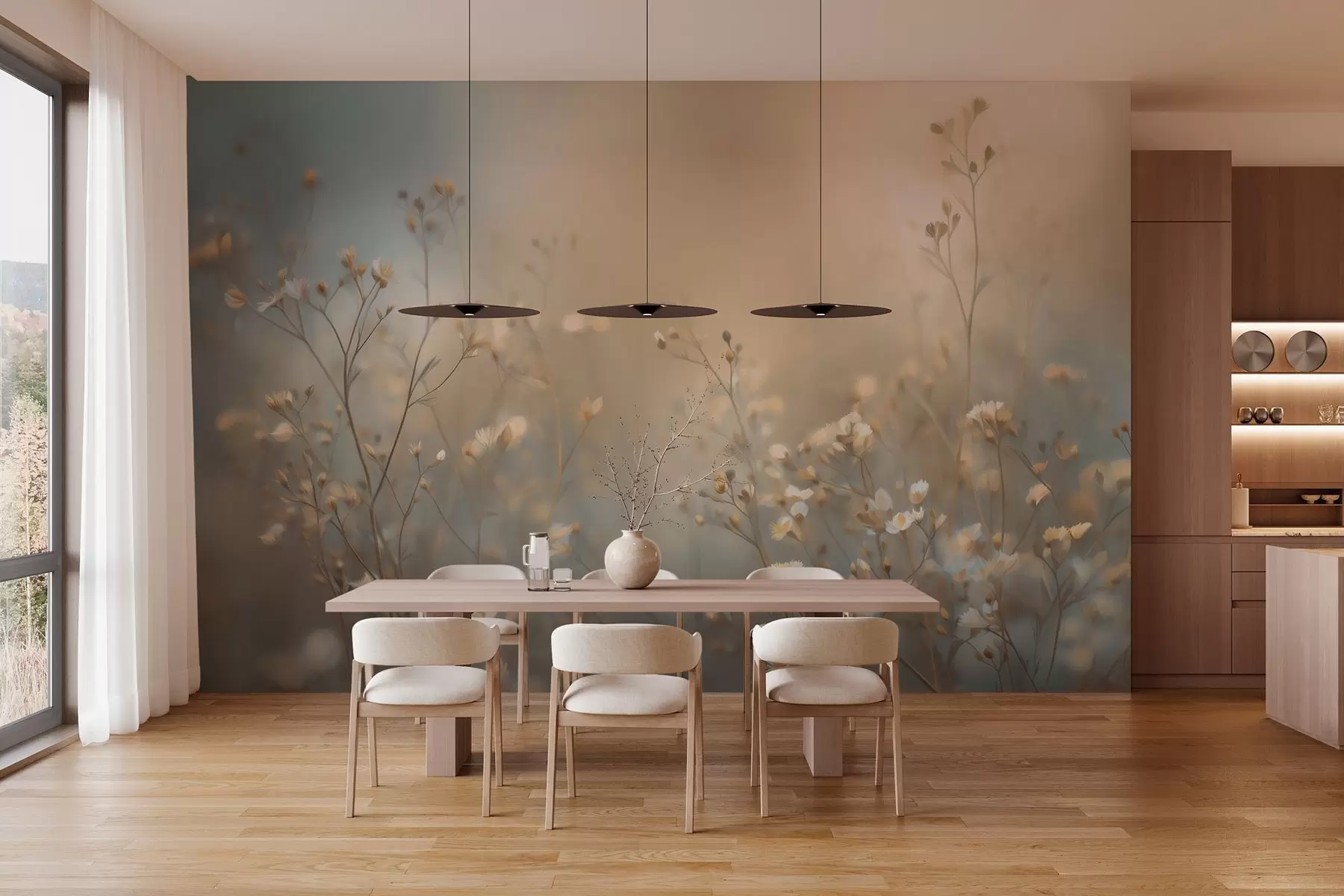 Fototapete Wiesengräser mit kleinen Blüten vor einer geringen Schärfentiefe w05386