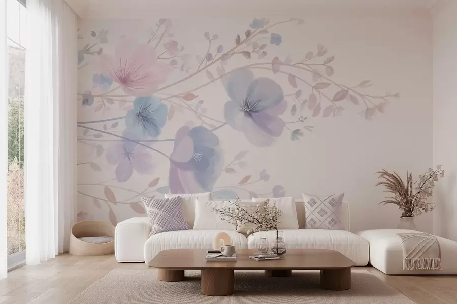 Fototapete zarte Wildblumen vor weißem Hintergrund w05388