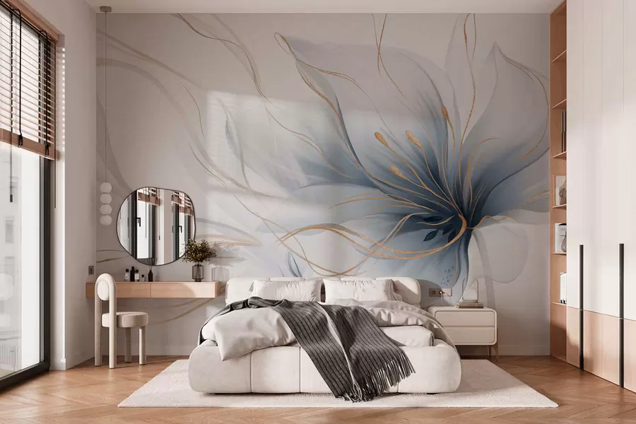 Fototapete Eine abstrakte blaue Blume mit fließenden Linien im Fluid-Art-Stil w05428