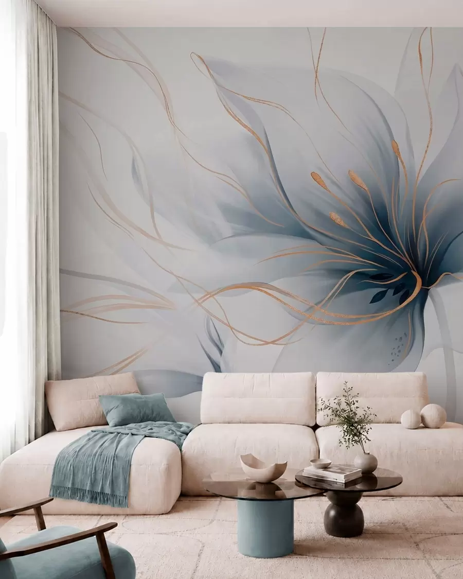 Fototapete Eine abstrakte blaue Blume mit fließenden Linien im Fluid-Art-Stil w05428