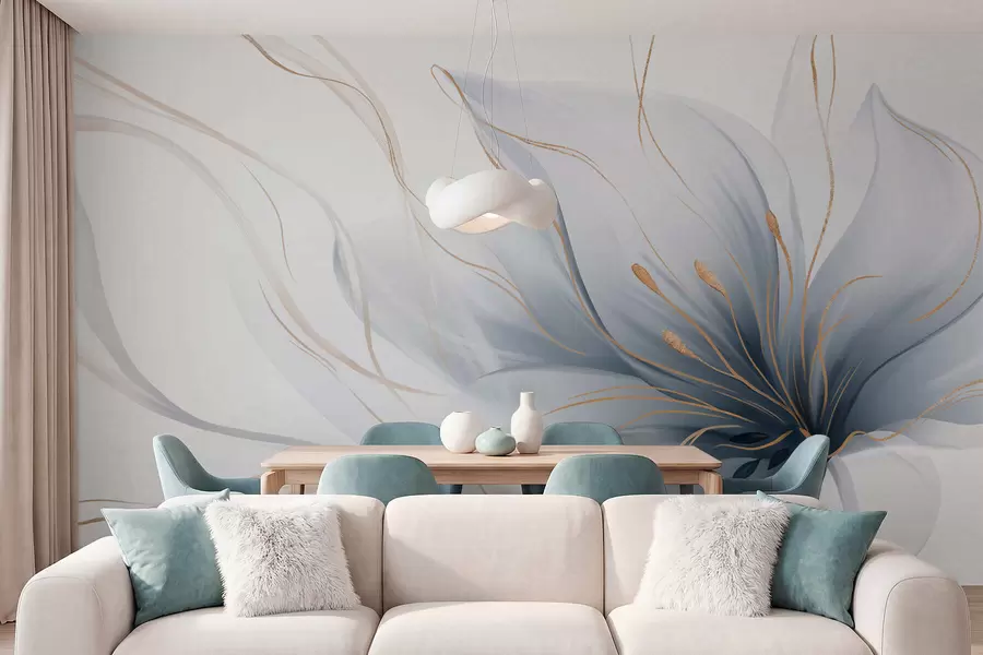 Fototapete Eine abstrakte blaue Blume mit fließenden Linien im Fluid-Art-Stil w05428
