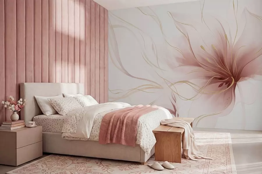 Fototapete Eine abstrakte rosa Blume mit fließenden Linien im Fluid-Art-Stil w05428v1