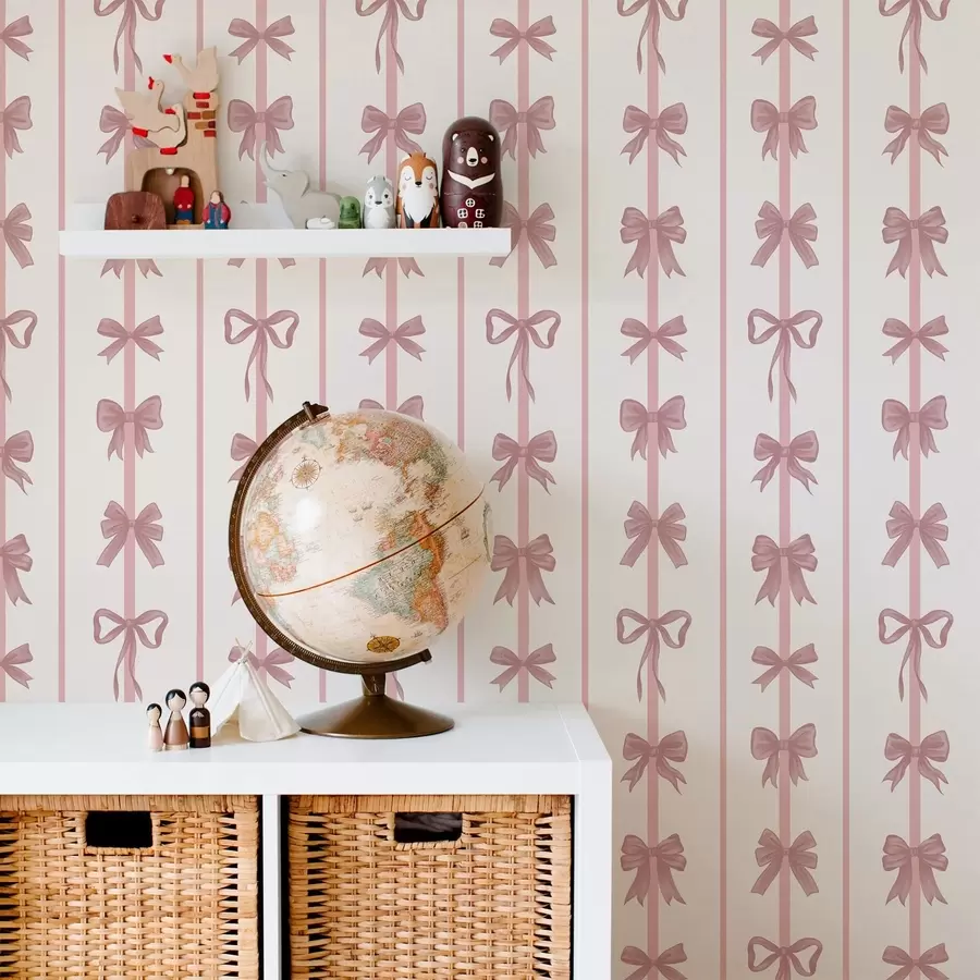 Fototapete Rosa Schleifen in vertikalen Streifen auf hellem Hintergrund a01075