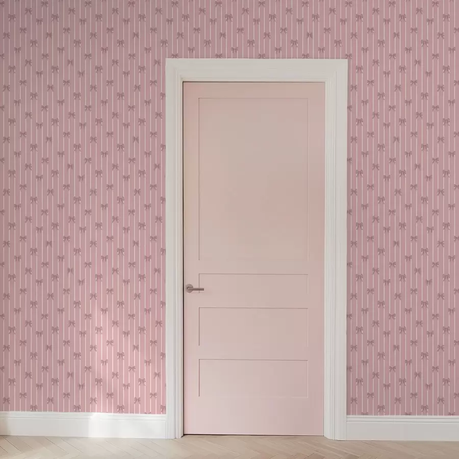 Fototapete Kleine rosa Schleifen auf rosa gestreiftem Hintergrund a01076v1