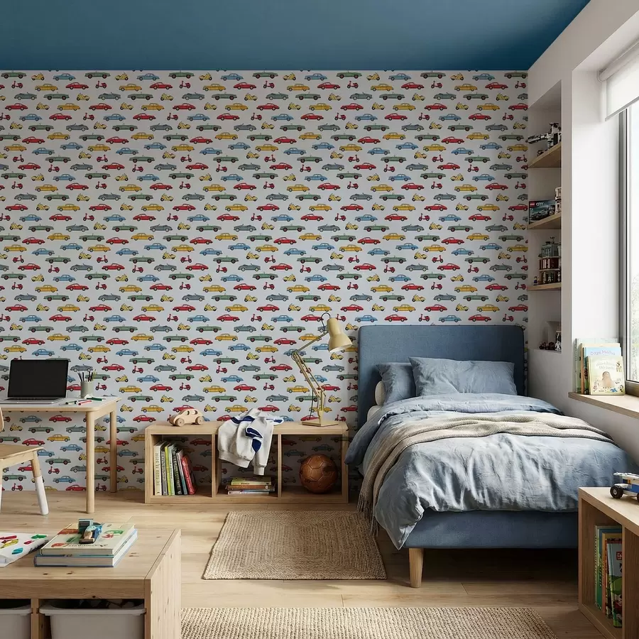 Fototapete Oldtimer und Motorroller vor blauem Hintergrund a01172v2