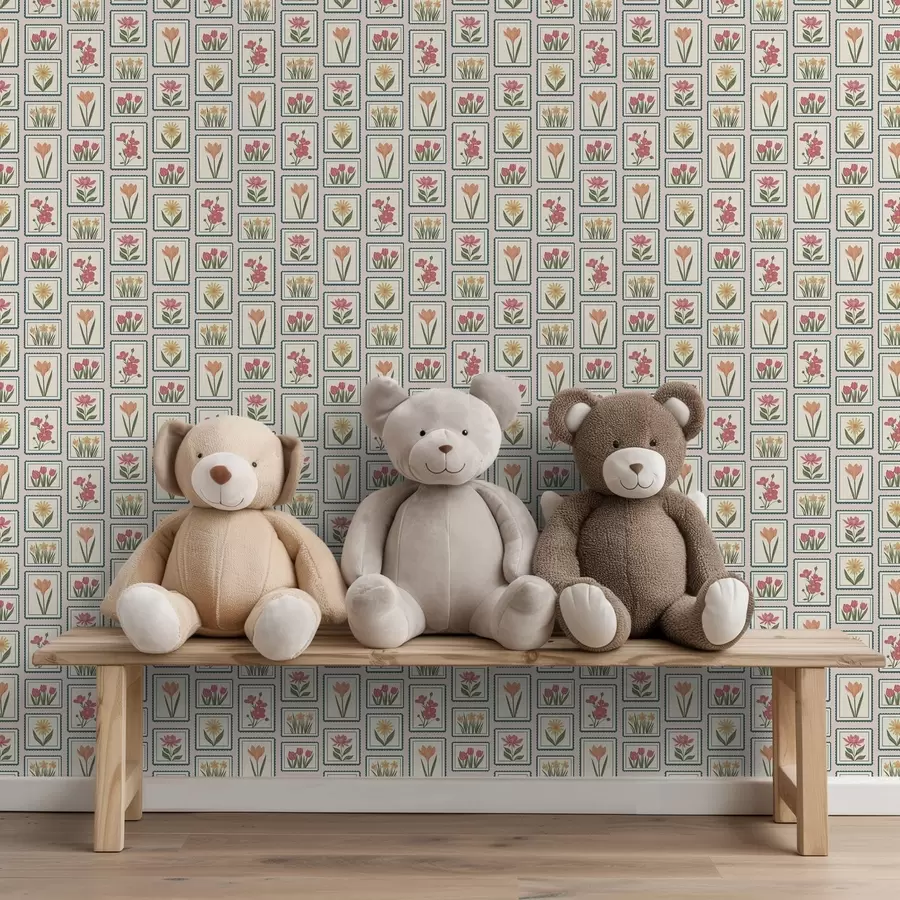 Fototapete Gerahmte Blumenillustrationen mit Rahmen a01174