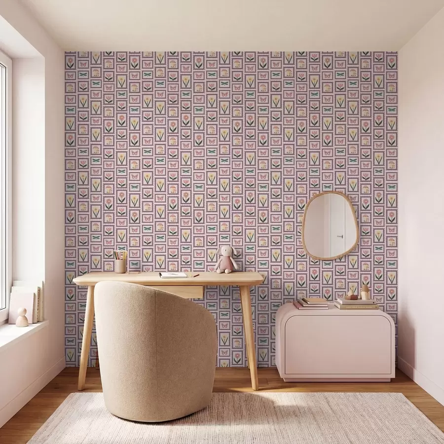 Fototapete Gerahmte Illustrationen in Fliederfarben a01175v1