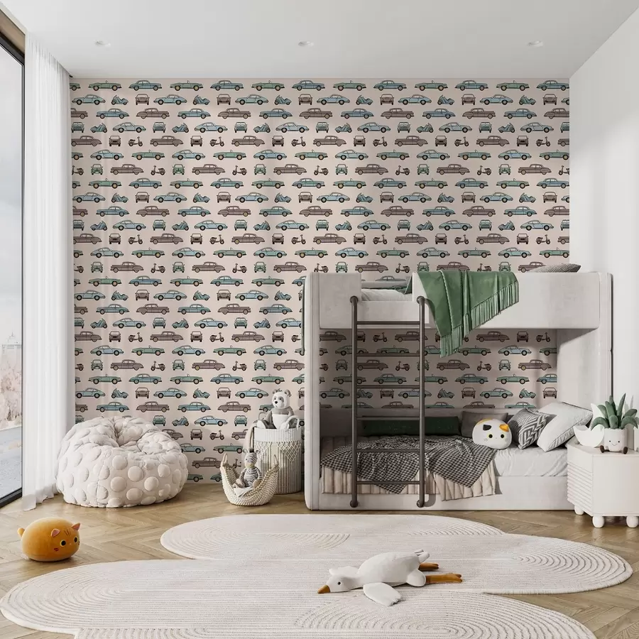 Fototapete Oldtimer und Motorroller vor beigem Hintergrund a01178v1