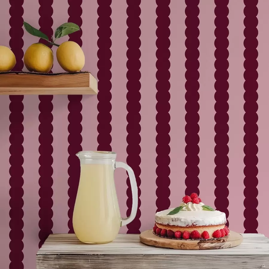 Fototapete Burgunderrote Wellenstreifen im minimalistischen Stil a01182v5