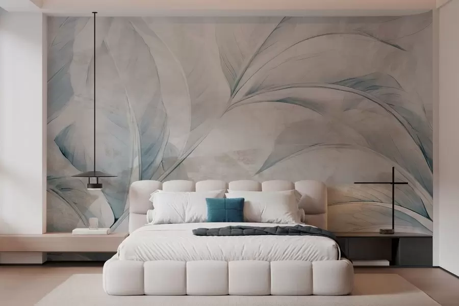 Fototapete Blätter an einer Betonmauer w05440