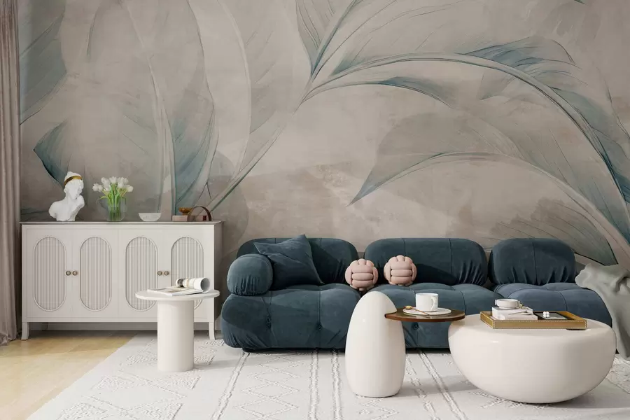 Fototapete Blätter an einer Betonmauer w05440