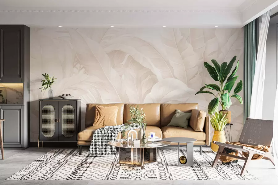 Fototapete Tropische Blätter im Vintage-Stil w05518