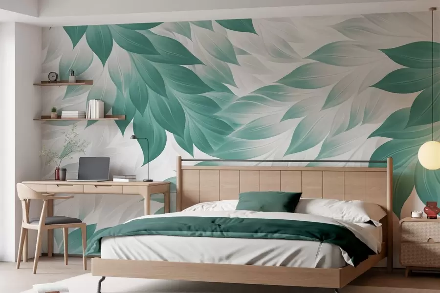 Fototapete Scharf gezeichnete, abstrakte Blätter w05531