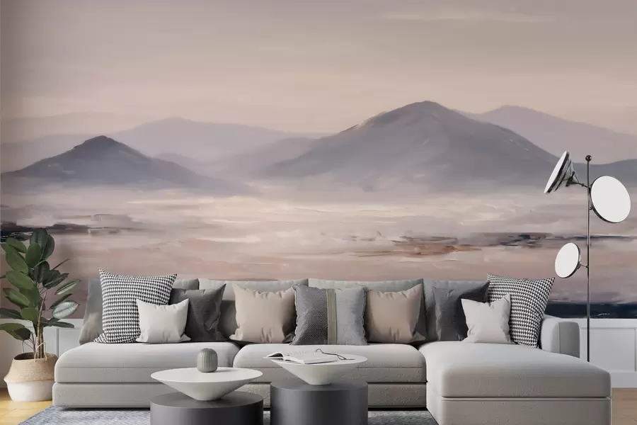 Fototapete Eine neblige Berglandschaft mit sanften Übergängen von Licht und Luft, die einen maskenartigen Effekt erzeugt w09844