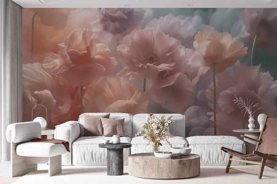 Fototapete Luftige Blumen mit durchscheinenden Blütenblättern im sanften Morgenlicht w09847