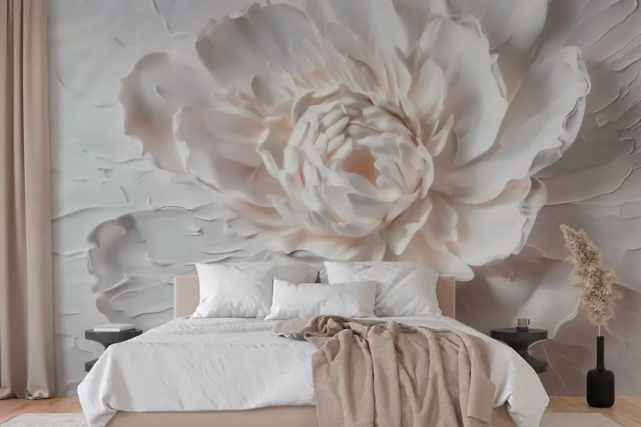 Fototapete Eine zarte Blume im Flachrelief mit glatten Blütenblättern in hellen Farbtönen w09861