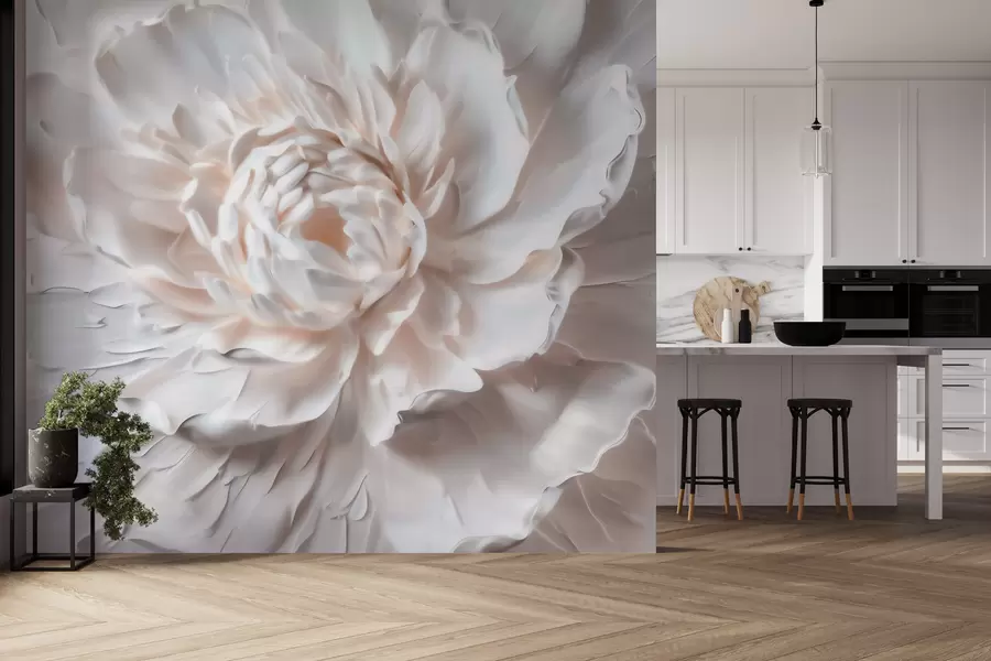 Fototapete Eine zarte Blume im Flachrelief mit glatten Blütenblättern in hellen Farbtönen w09861