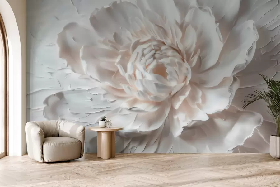 Fototapete Eine zarte Blume im Flachrelief mit glatten Blütenblättern in hellen Farbtönen w09861