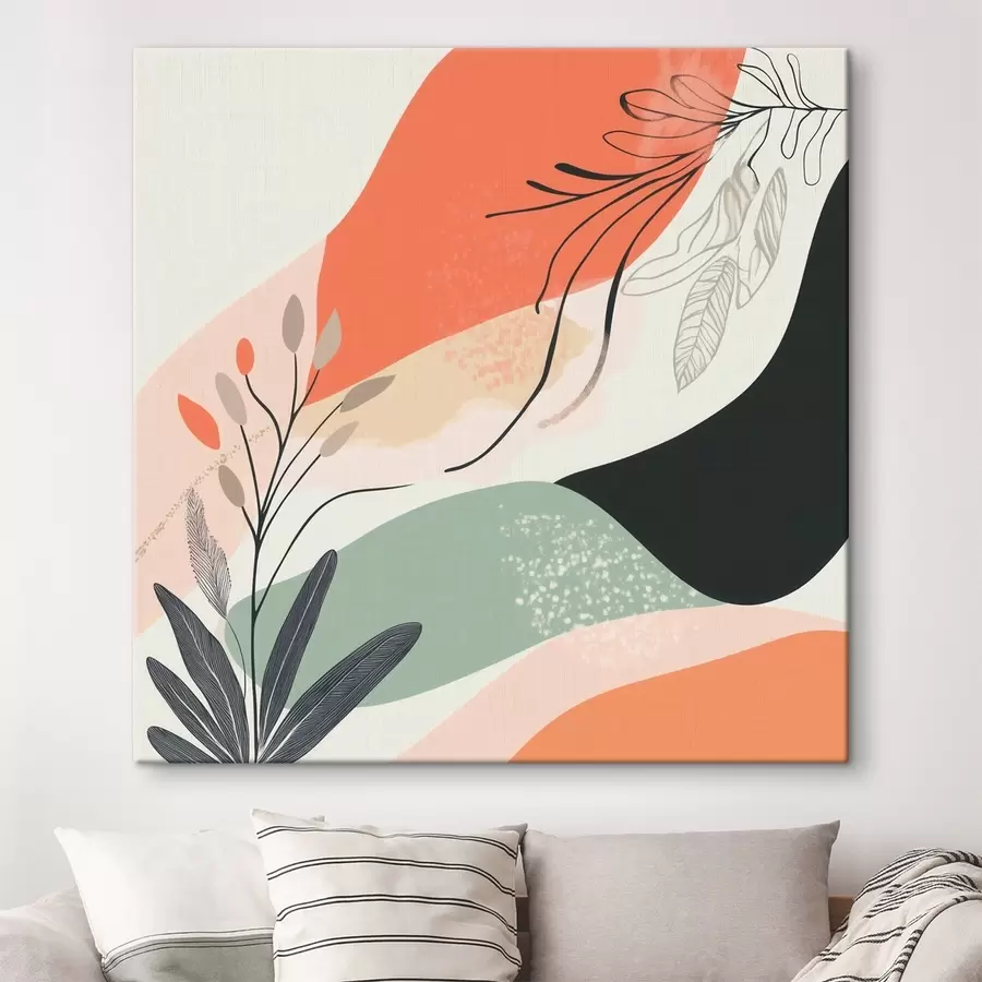 Fototapete Stilisierte Pflanzenmotive vor einem Hintergrund aus Aquarellflecken s48839