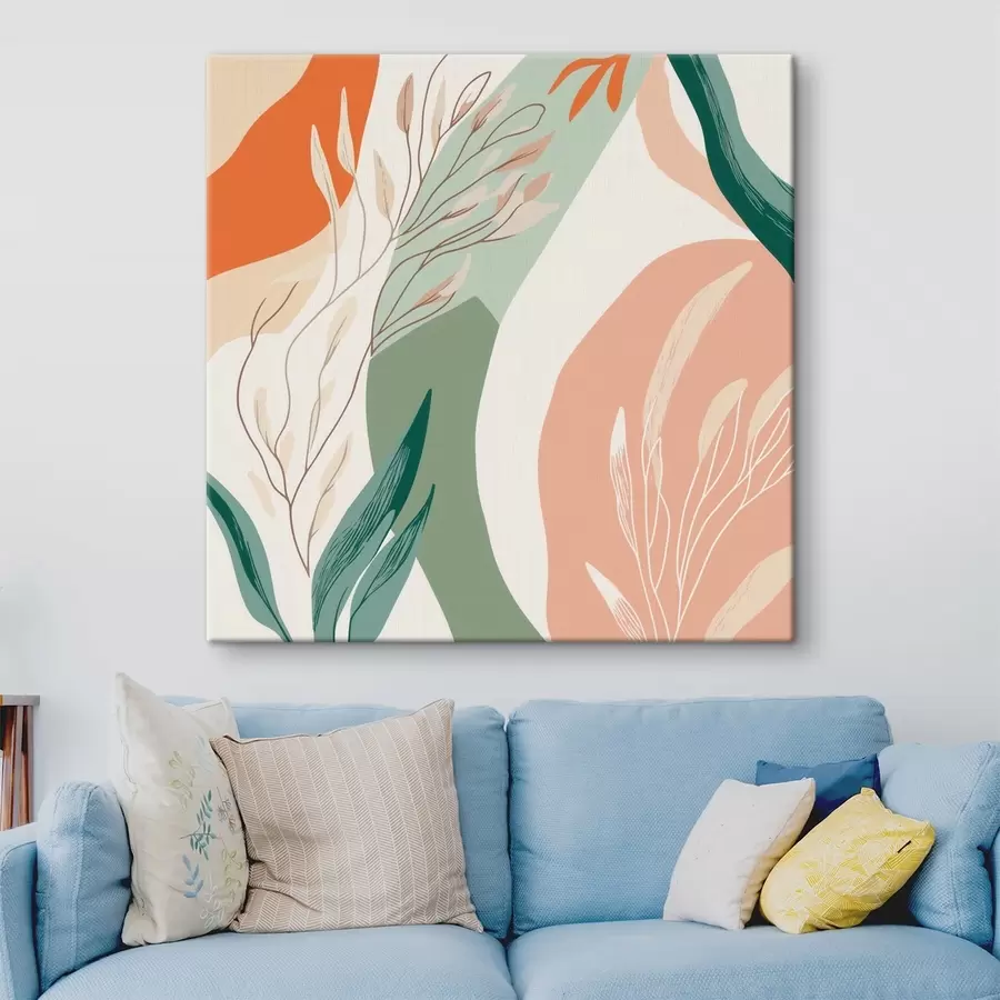 Fototapete Botanische Kunst mit weichen Formen in einer korallengrünen Farbpalette s48840