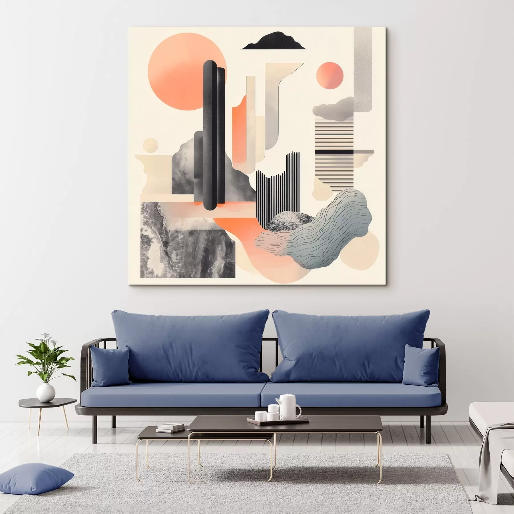 Fototapete Geometrische Komposition in einer pfirsich-grauen Farbpalette im zeitgenössischen Malstil s48841